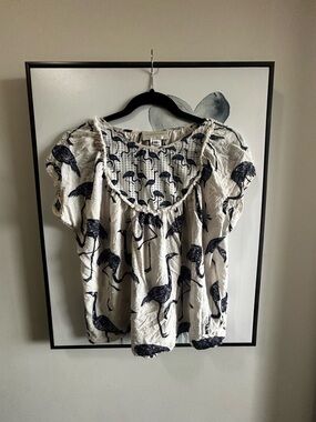 Maison Jules Cream Top with Navy Flamingo Print